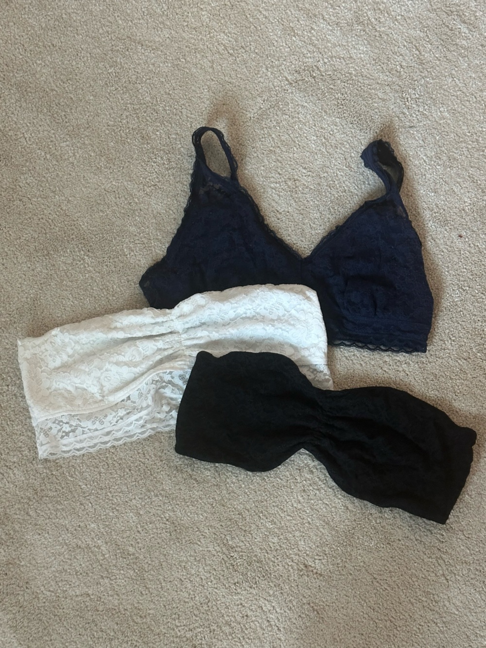 aerie Lace Bandeau & Bralette Trio — Black, White & Navy